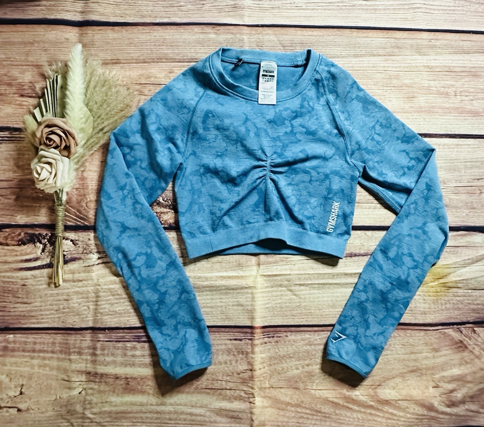 Gymshark Blue Adapt Camo Long Sleeve Crop Top (Size US M)