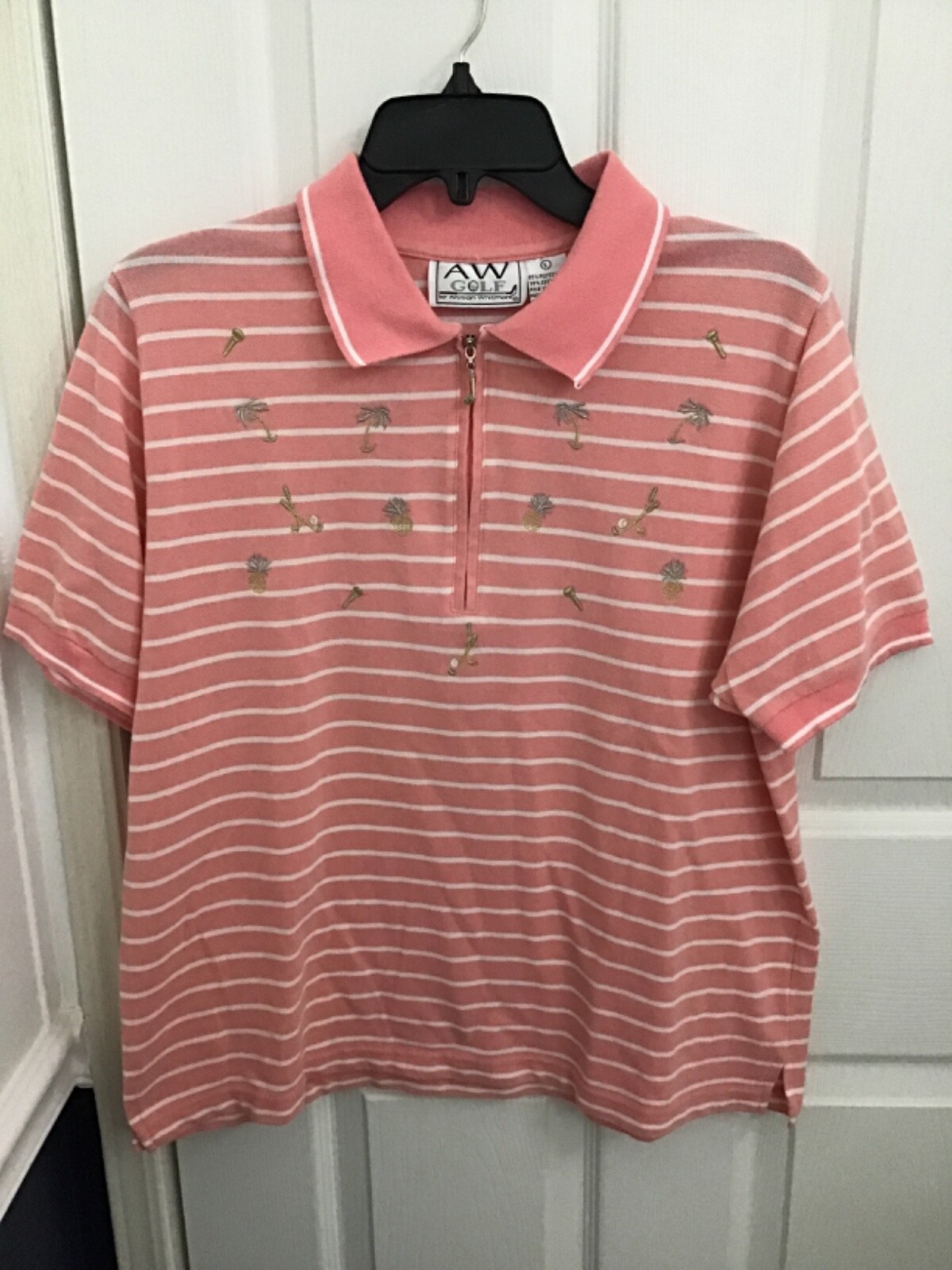 Allyson Whitmore AW Golf Women’s Pink/White Embroidered Golf Polo Large