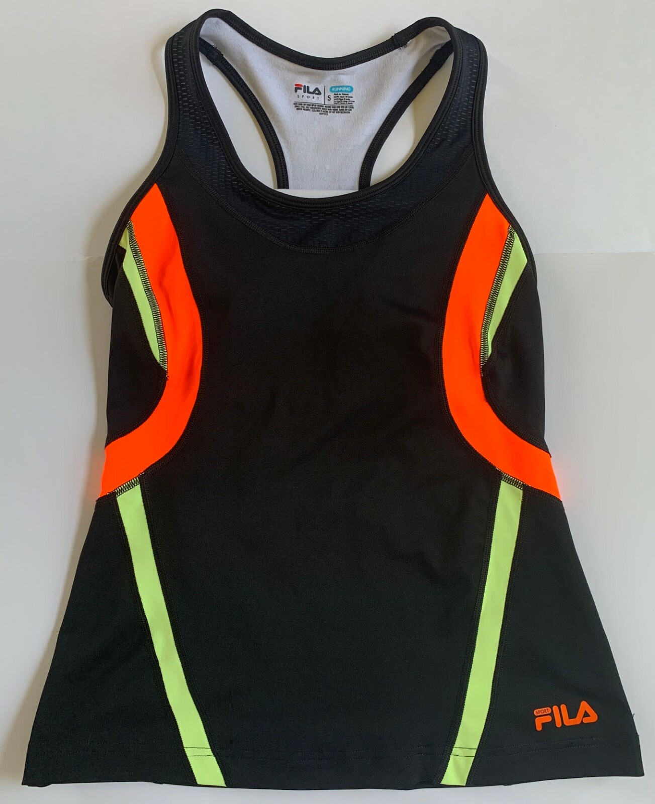 FILA Sport Running Size S Black Neon Color-Block Racerback Athletic Tank