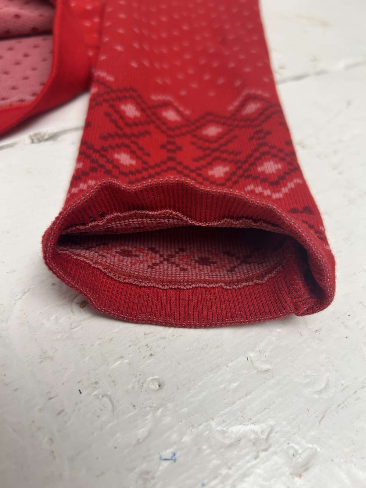 Fabletics Long Sleeve Active Top Womens S Red Nordic Fair Isle Mock Neck