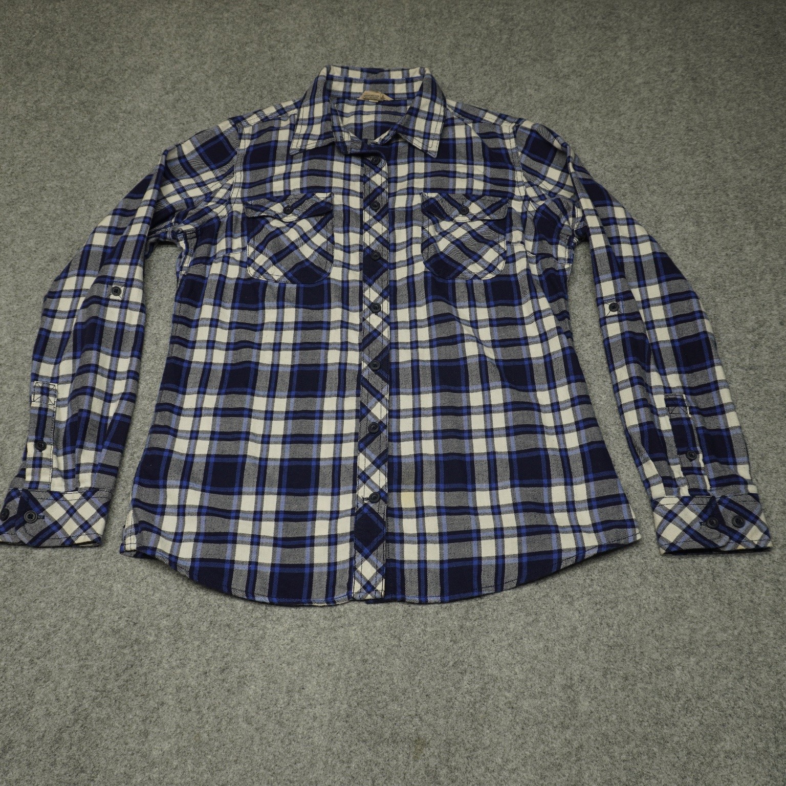 Duluth Trading Co. Women’s Blue Plaid Flannel Button Up Shirt Size M Cotton