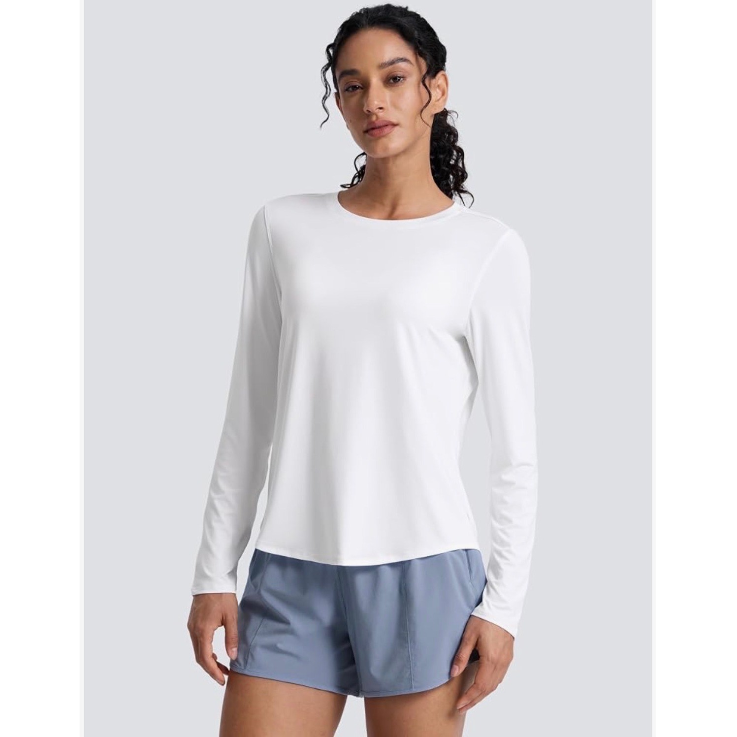 CRZ YOGA BreezEase Long Sleeve UPF 50+ Athletic Shirt White