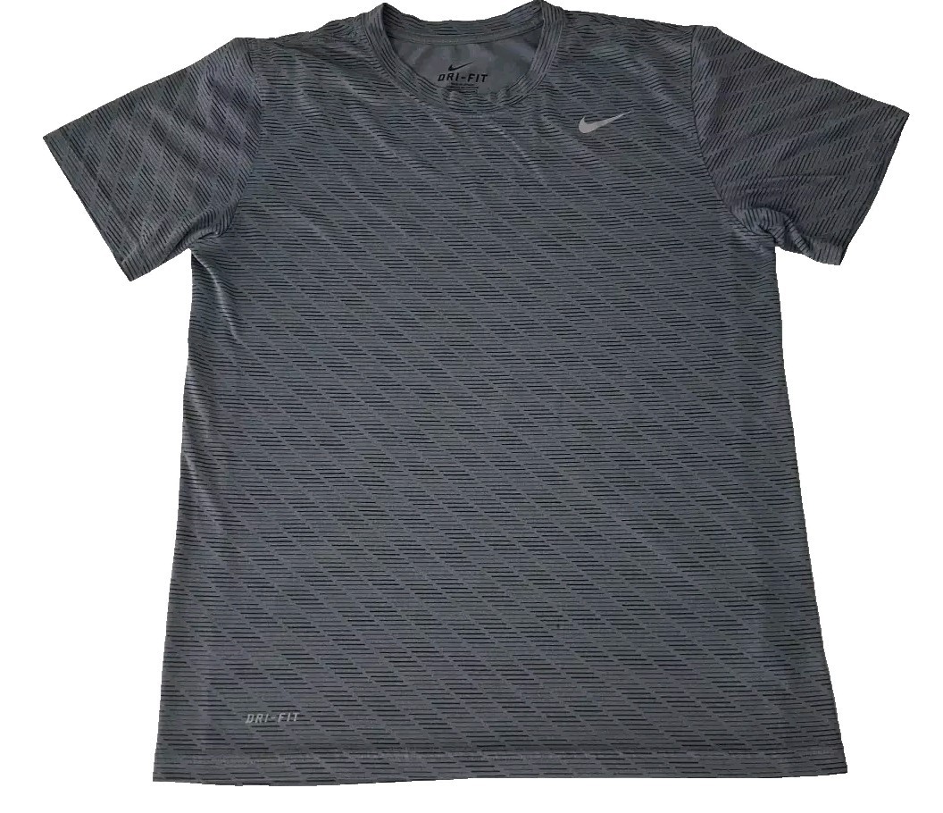 Nike Dri-Fit Gray Basic Unisex Geometric Casual T-shirt Size Medium