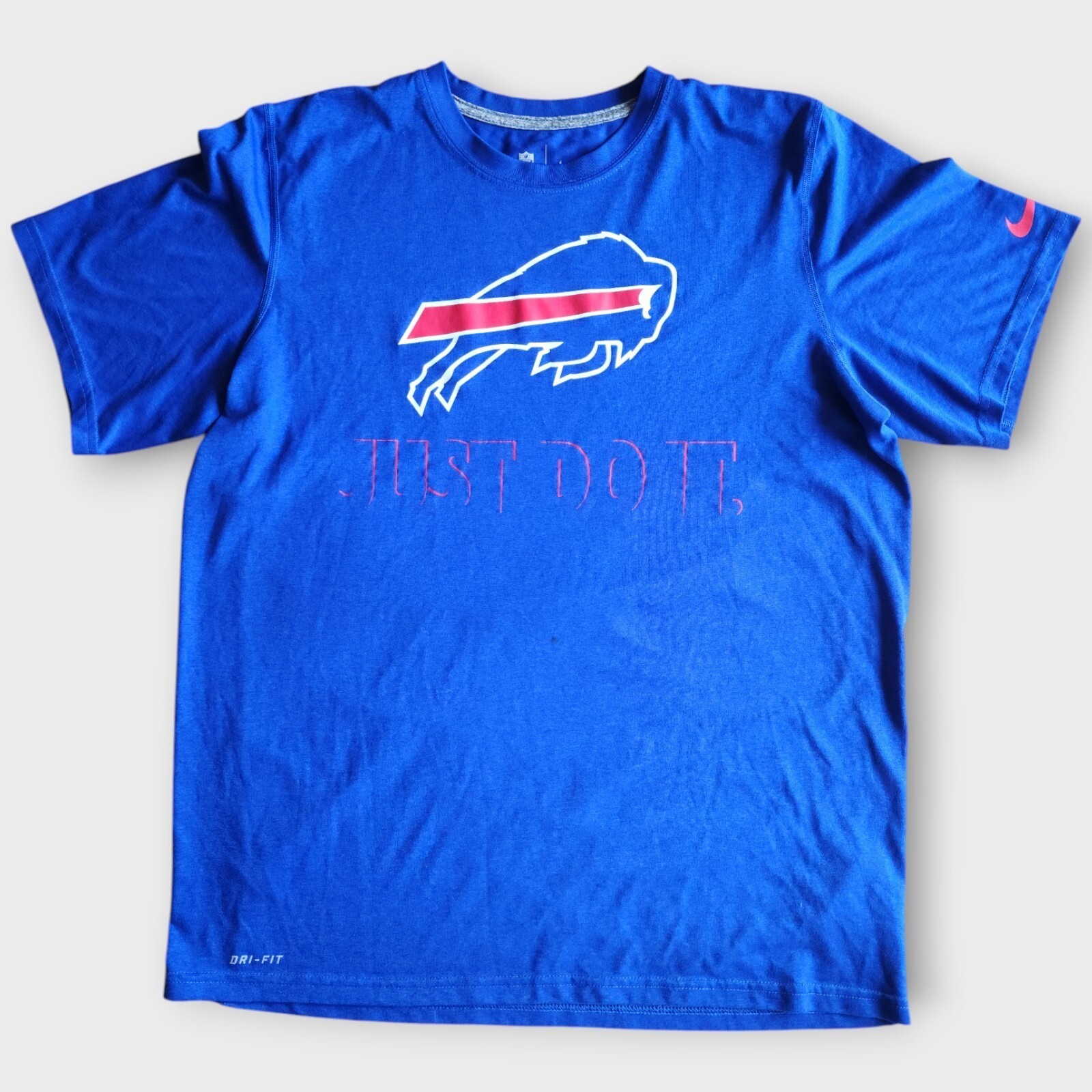 Nike Buffalo Bills Women Large Dri Fit T Shirt Blue Just Do It NFL