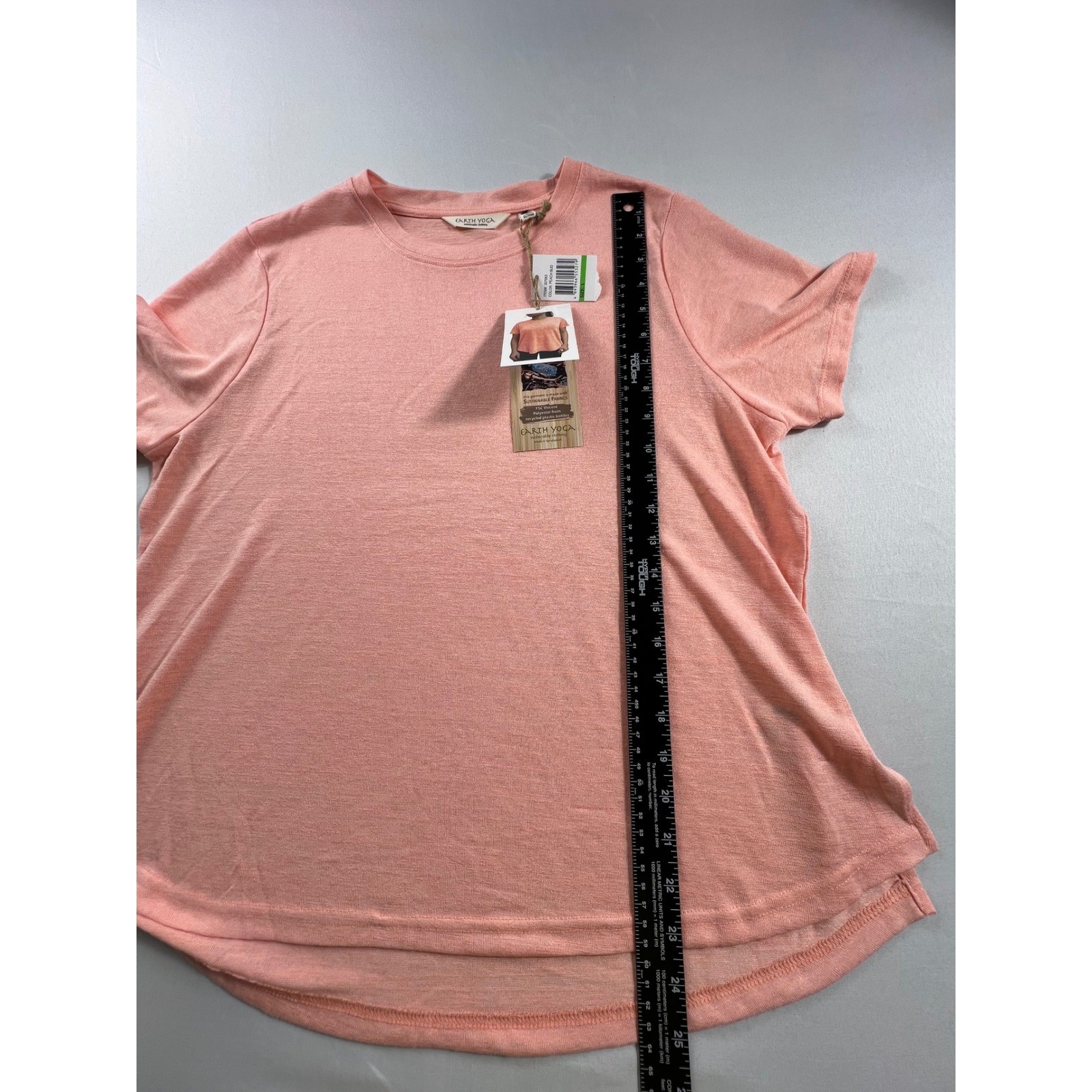 Earth Yoga Sustainable Tee Shirt Peach Bud Pink Viscose Recycled Poly 307953 L