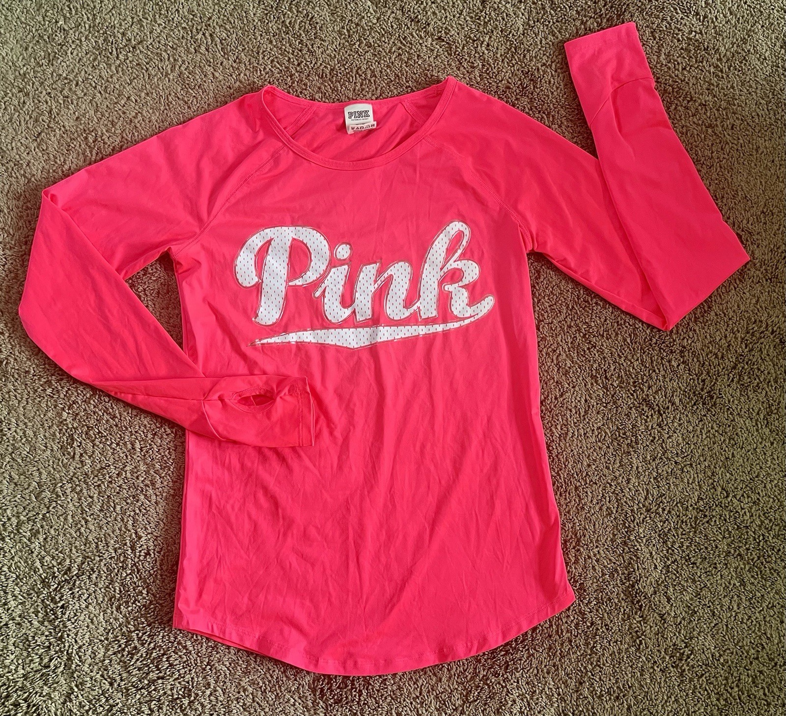 Vintage PINK Ultimate Crew Long Sleeve Athletic Thumbhole Top Neon Hot Pink Y2K