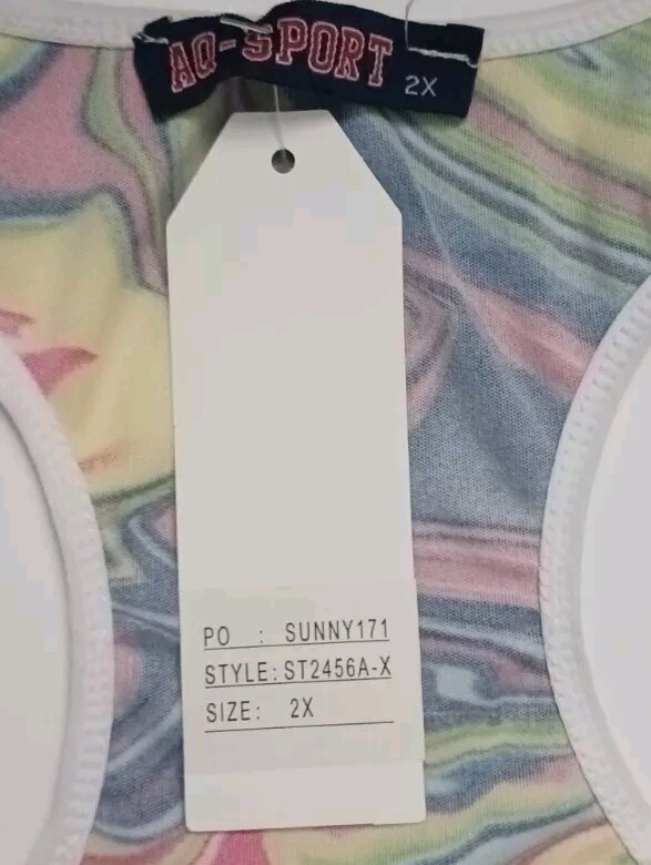 NEW WITH TAG AQ- Sport White Yellow Blue Multi Colorful Swirls Tank Top Sz.2X