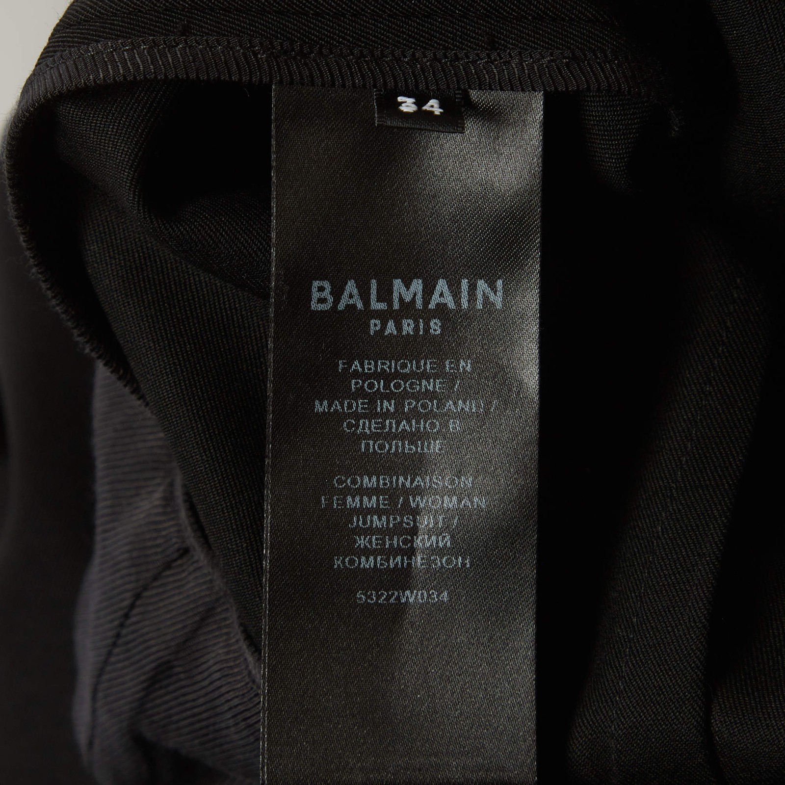 Balmain Black Wool DoubleBreasted Flared Jumpsuit S