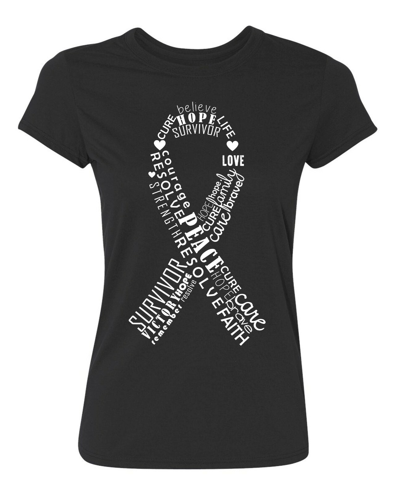 Ribbon Word Clouds White – Breast Cancer Awareness Support Women’s T-Shirt