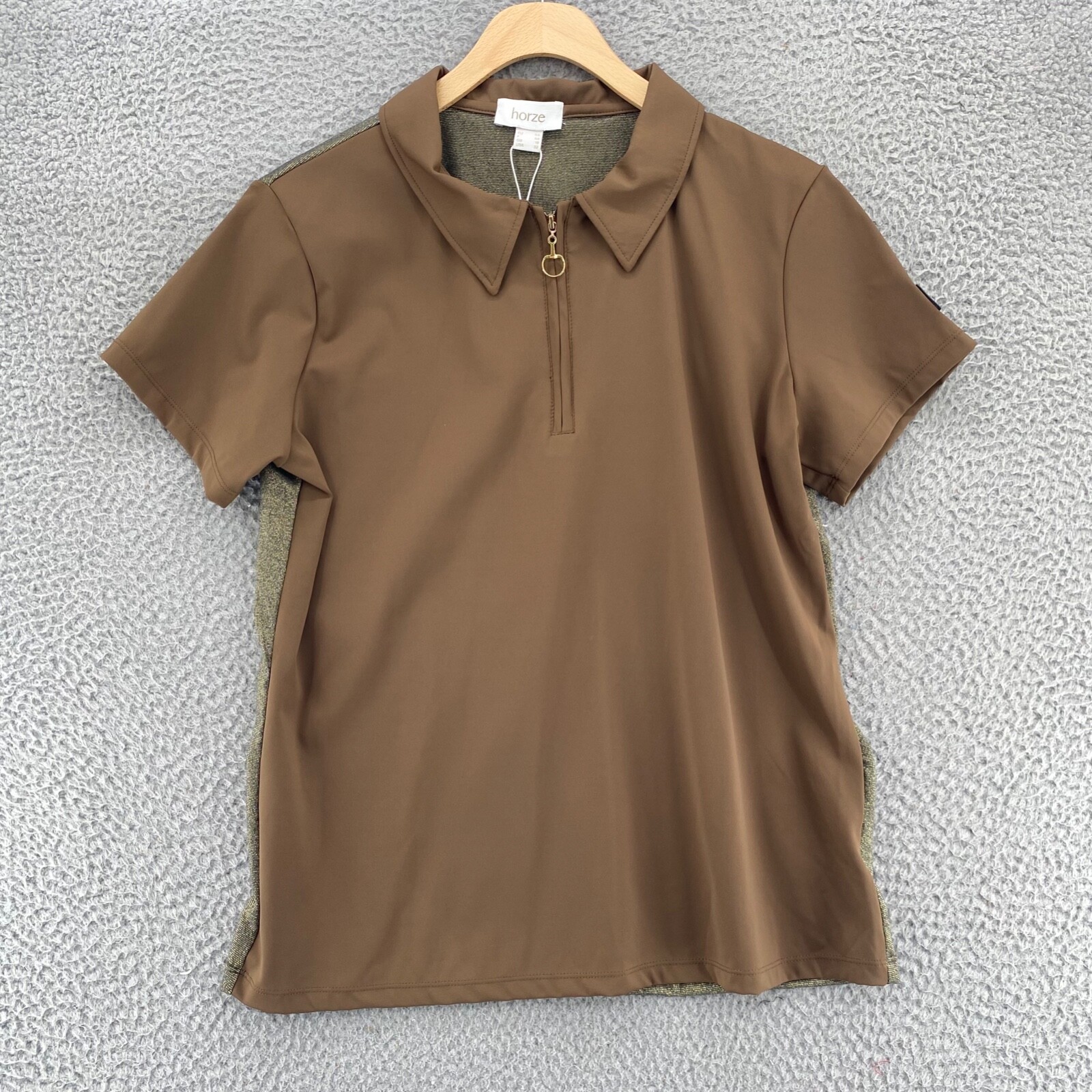 Horze Shirt Women 14 Sagira Brown Gold Colorblock Short Sleeves Equestrian NWT