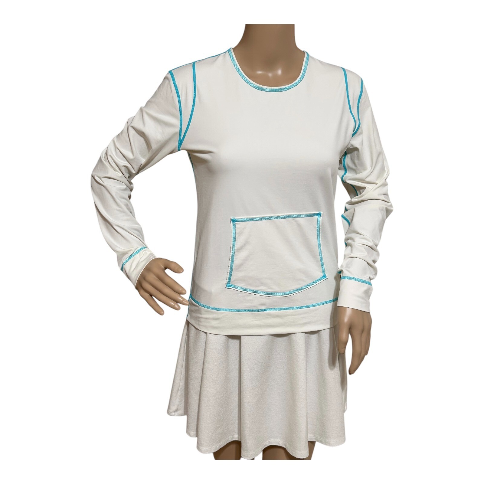 Athleta Women’s Rash Guard Swim Workout Top S White Long Sleeve UPF 50+ Pocket