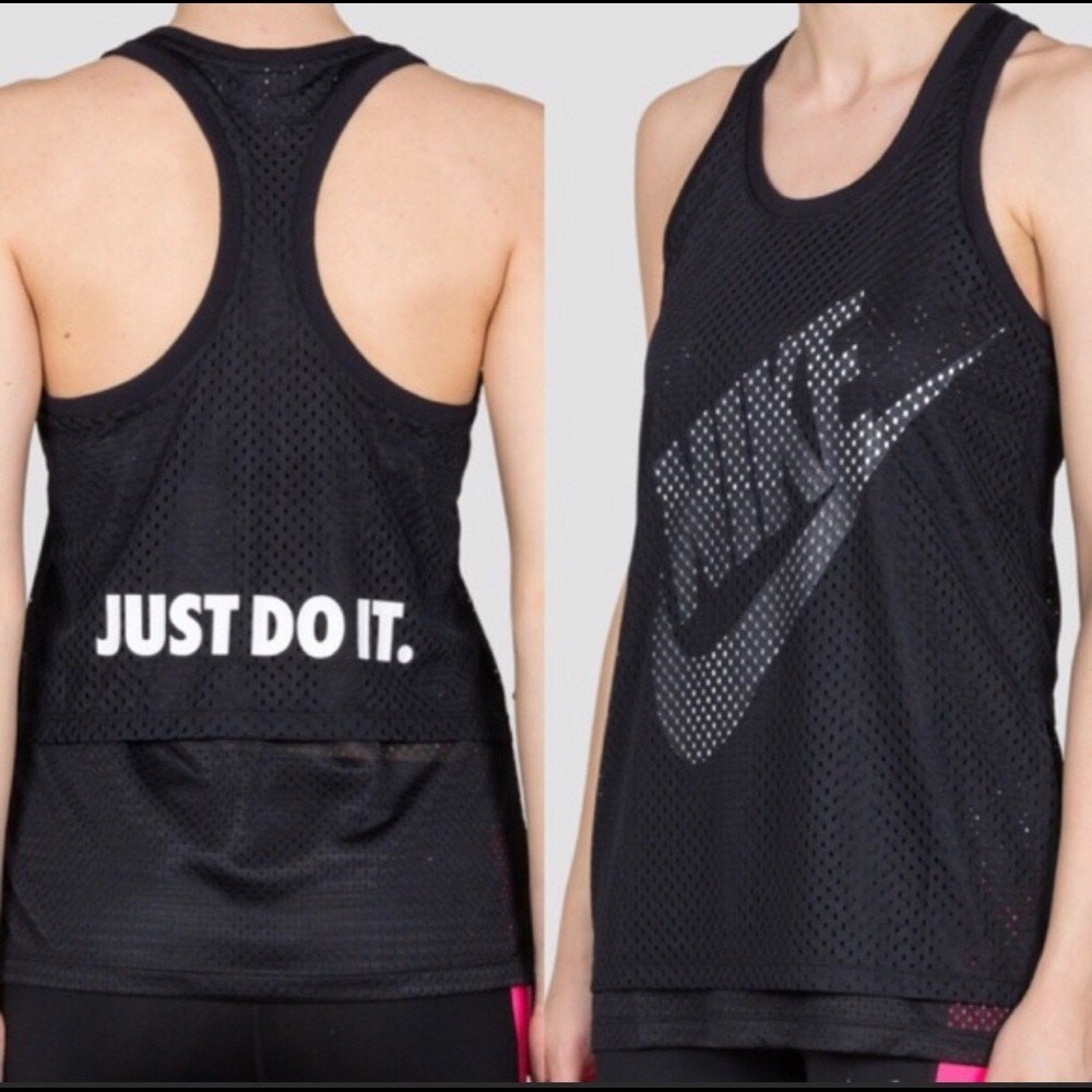 Nike Black Double Layer Mesh Logo Athletic Racerback Tank Top Women’s Size Small