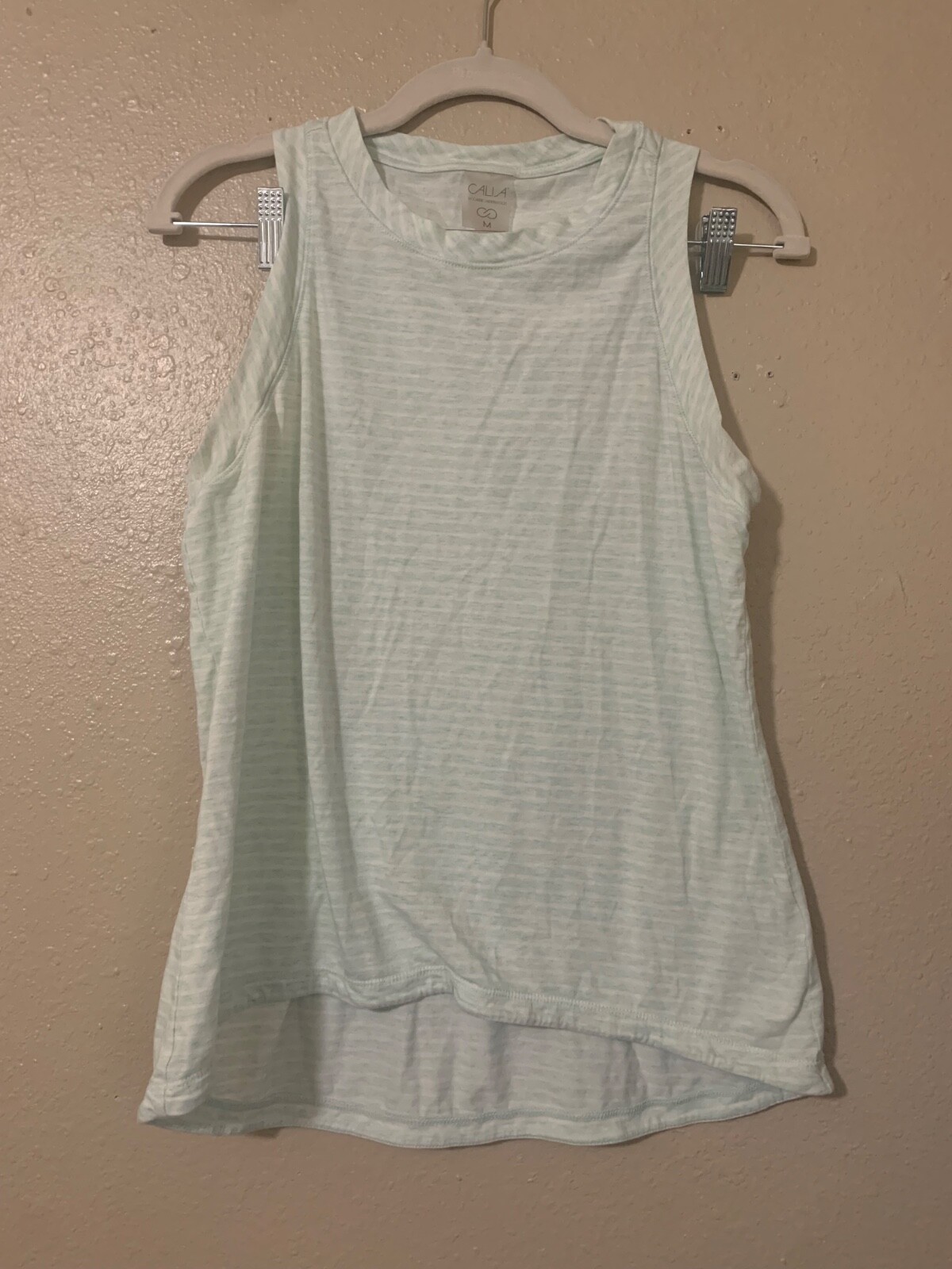 Calia Women Size M Mint Green Striped Relaxed Fit Tank Top