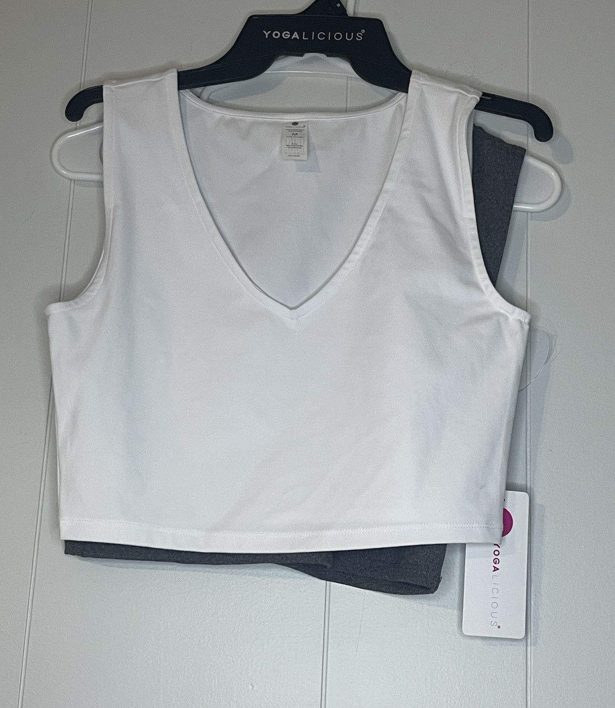 Yogalicious Pure Cloud Lola Muscle Tank 2-Pack V-Neck Crop White/Gray M