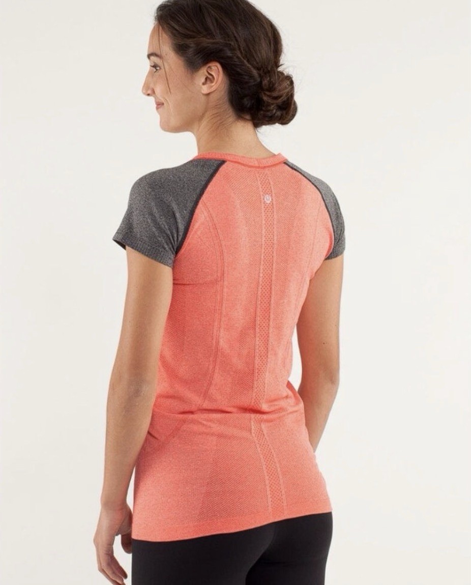 Lululemon Swiftly Size 10 Tech Short Sleeve Running Shirt ~ Coral / Gray