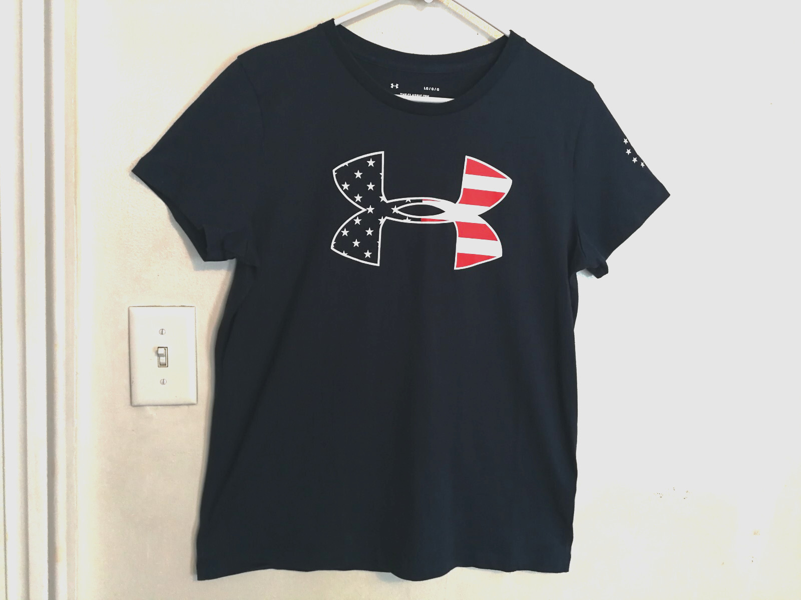 Under Armour Womens Shirt L Blue Classic Tee Patriotic American Top Short Sleeve