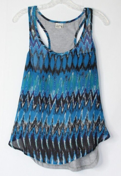 ESSENTIALS by FULL TILT WOMENS RACERBACK TANK TOP SZ L BLUE BLACK GREEN GRAY