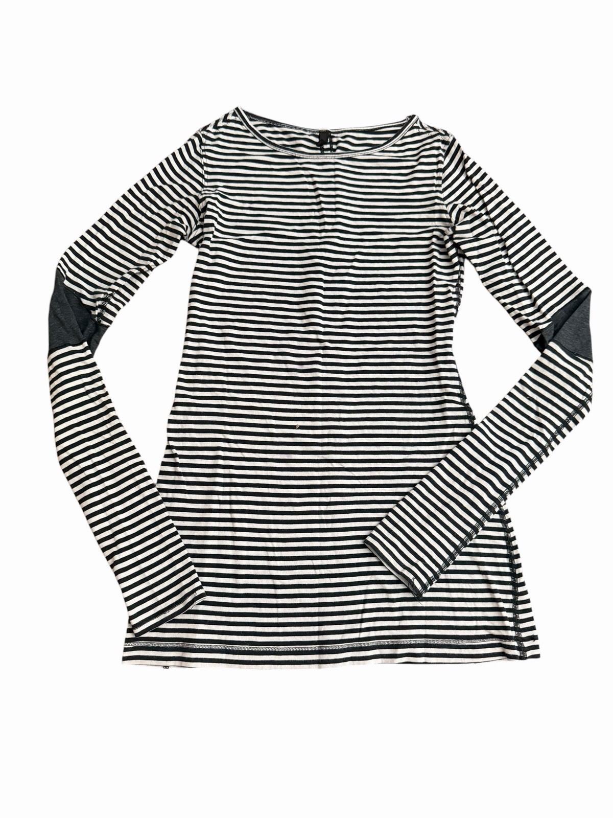 Lululemon Devotion Long Sleeve Shirt Striped Black White Elbow Patchwork #HH6-1