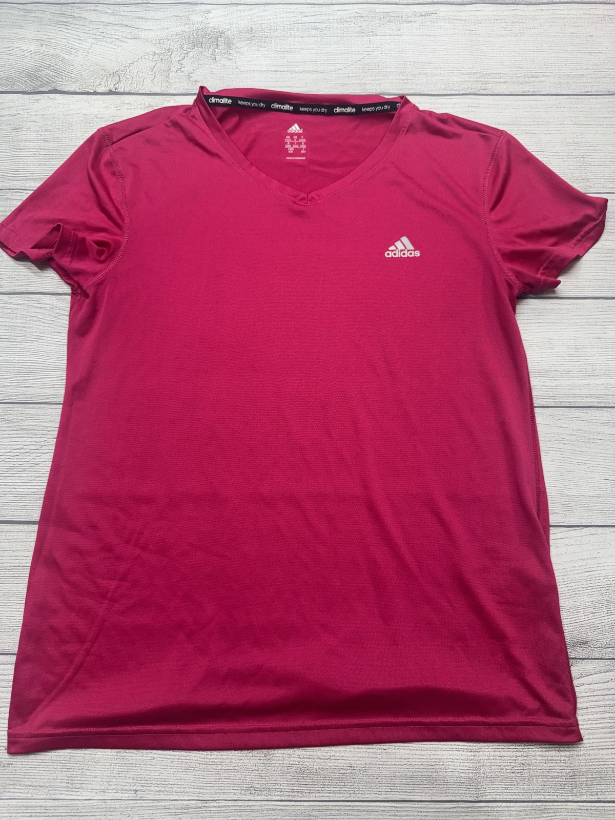 Adidas Shirt Womens Medium Pink Climalite V Neck Short Sleeve Athletic Tee