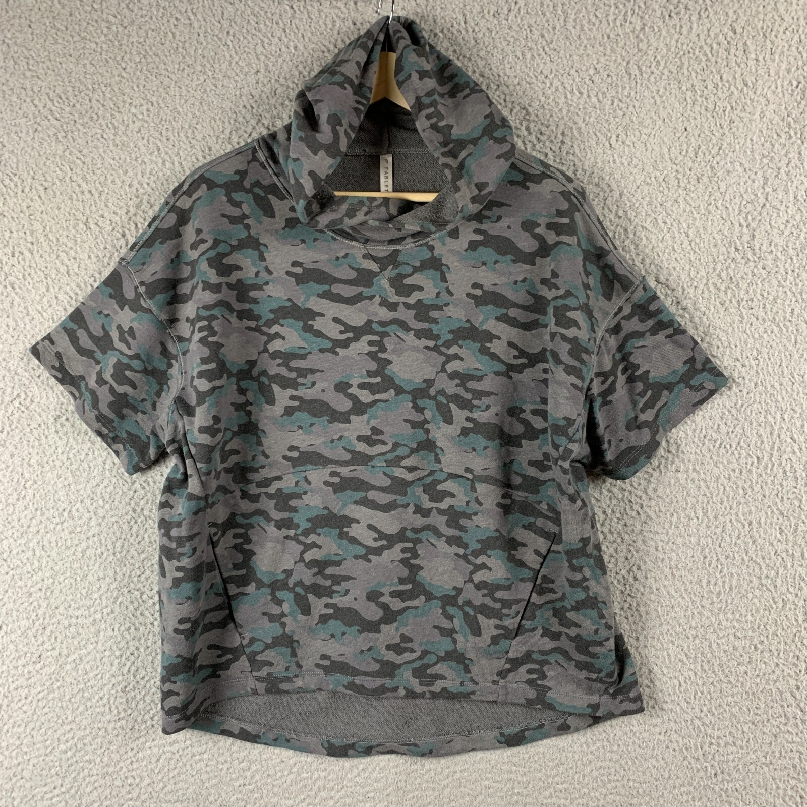 Fabletics Hadley Hoodie Short Sleeve French Terry Gray Blue Camo Activewear