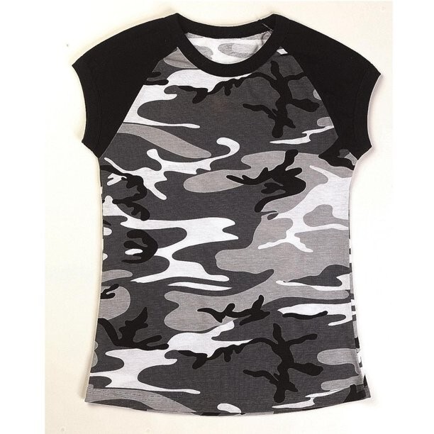 Medium Womans CITY CAMO RAGLAN SHIRT Top Camoflauge Ladies Gray Shirt 8039