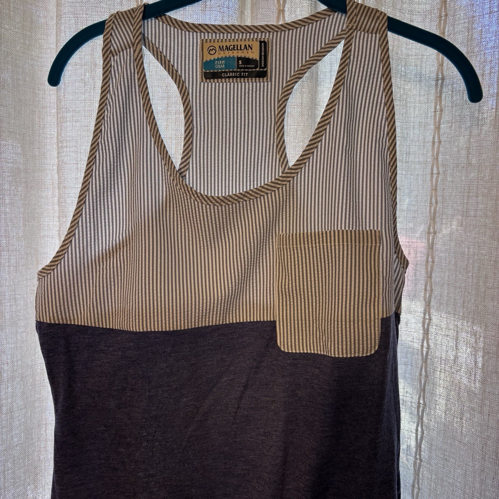 Magellan Fish Gear Tank Top Size S,Moisture W Blue Striped Pocket Classic ,pics