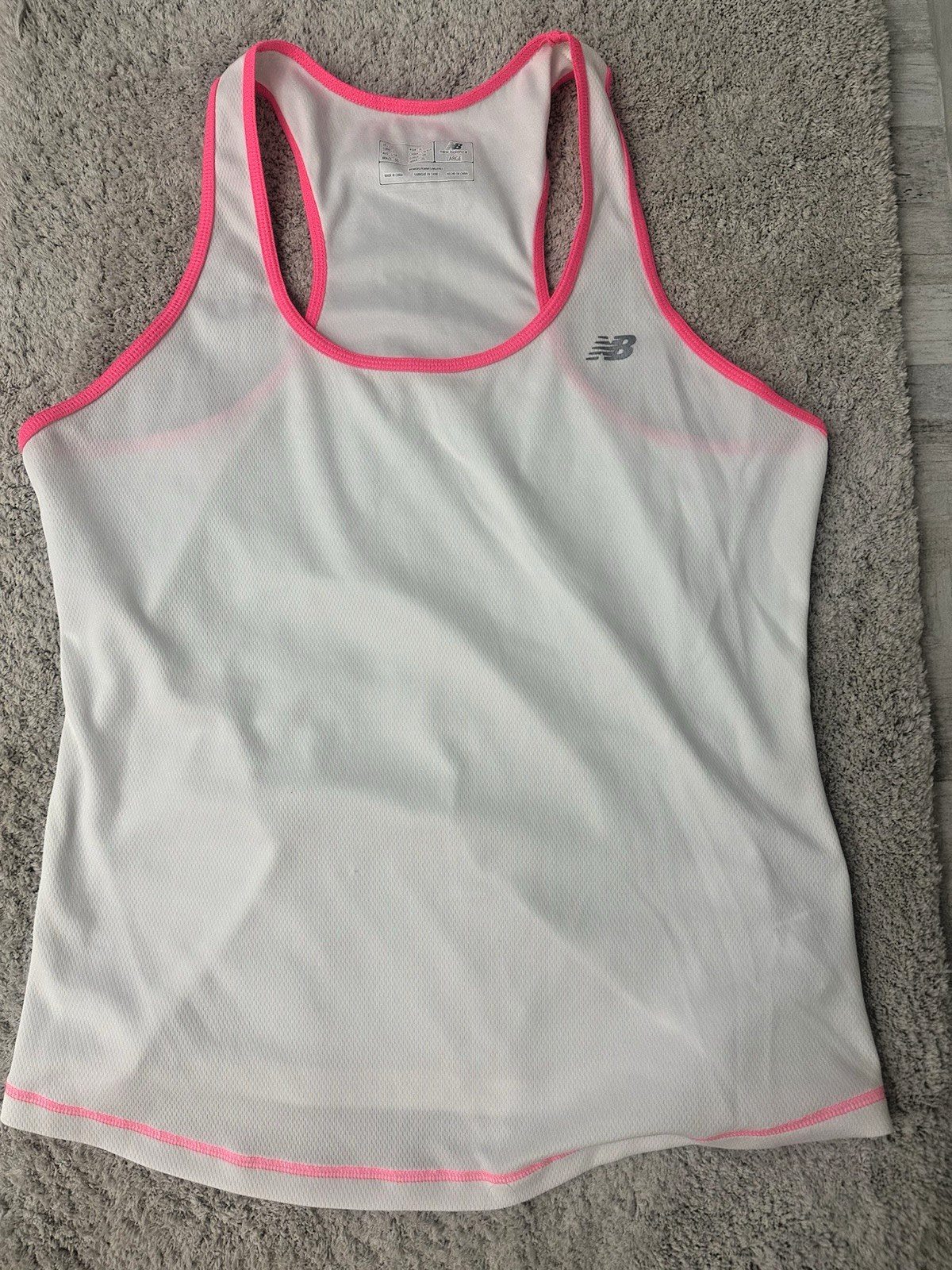 NEW BALANCE White/Pink Racerback Athletic Workout Tank Top Women’s Size L