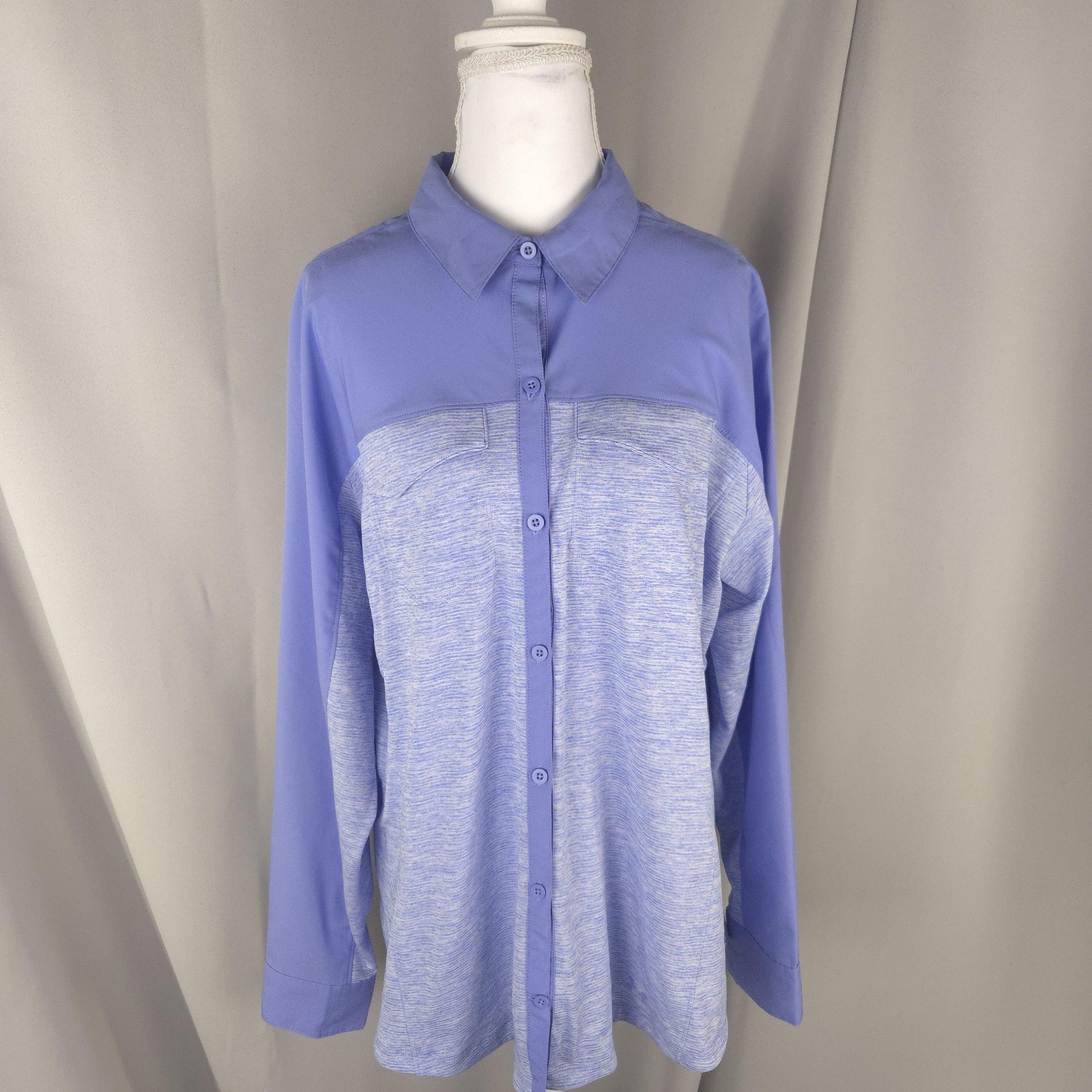 Under Armour HeatGear Shirt Womens L XL Purple Golf Button Front Long Sleeve