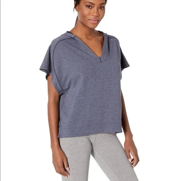 Smartwool Active Reset Short Sleeve Hooded Pullover Women M Blue Poly Wool Blend
