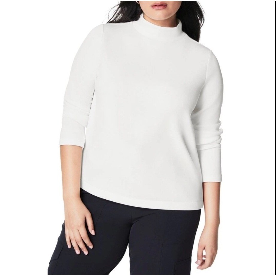 SPANX AirEssentials Mock Pullover Top L Powder White Lightweight Spacer Fabric