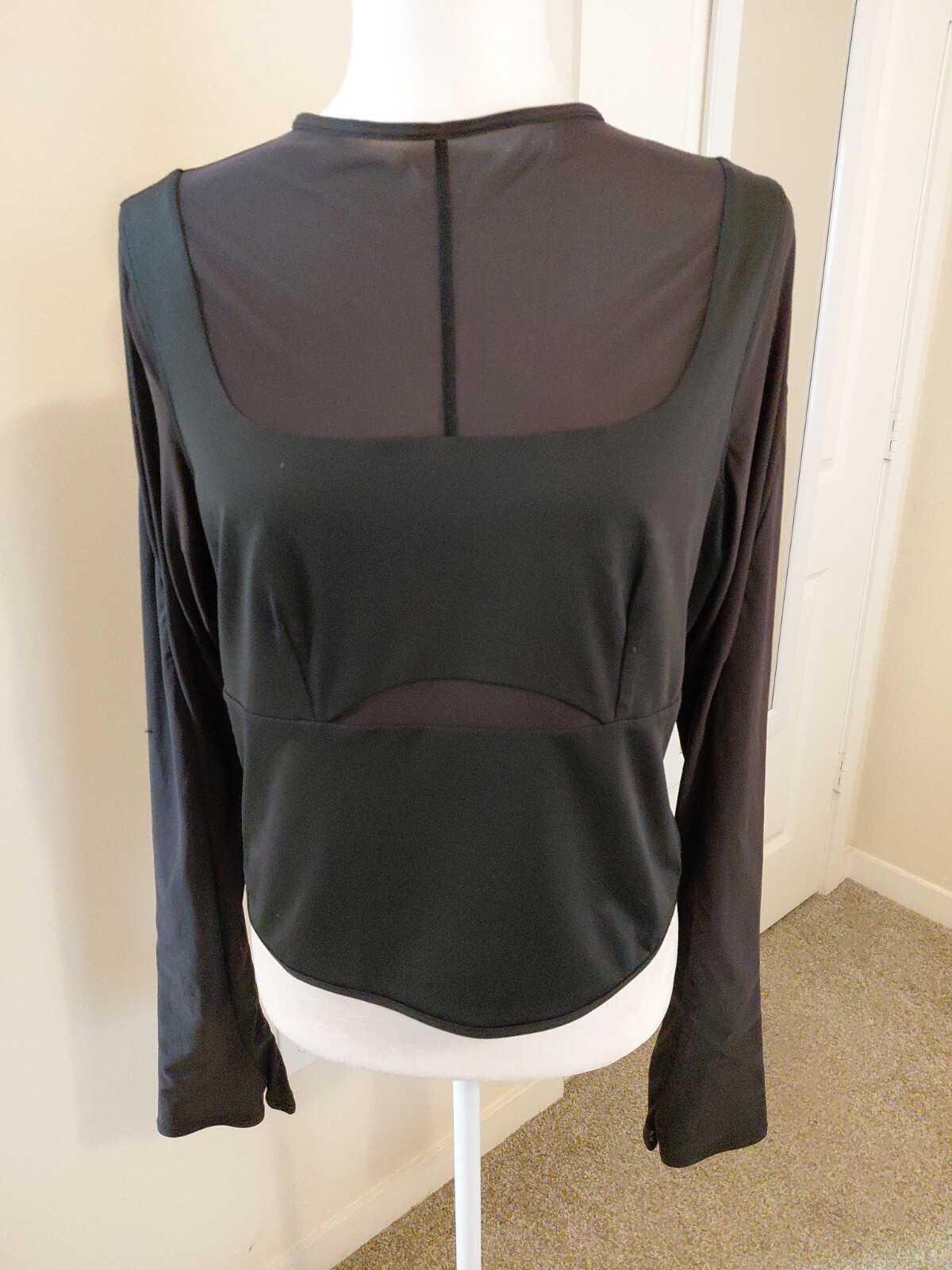 Lululemon Mesh Mixed Long-Sleeve Shirt Black No Size Tag See Pics