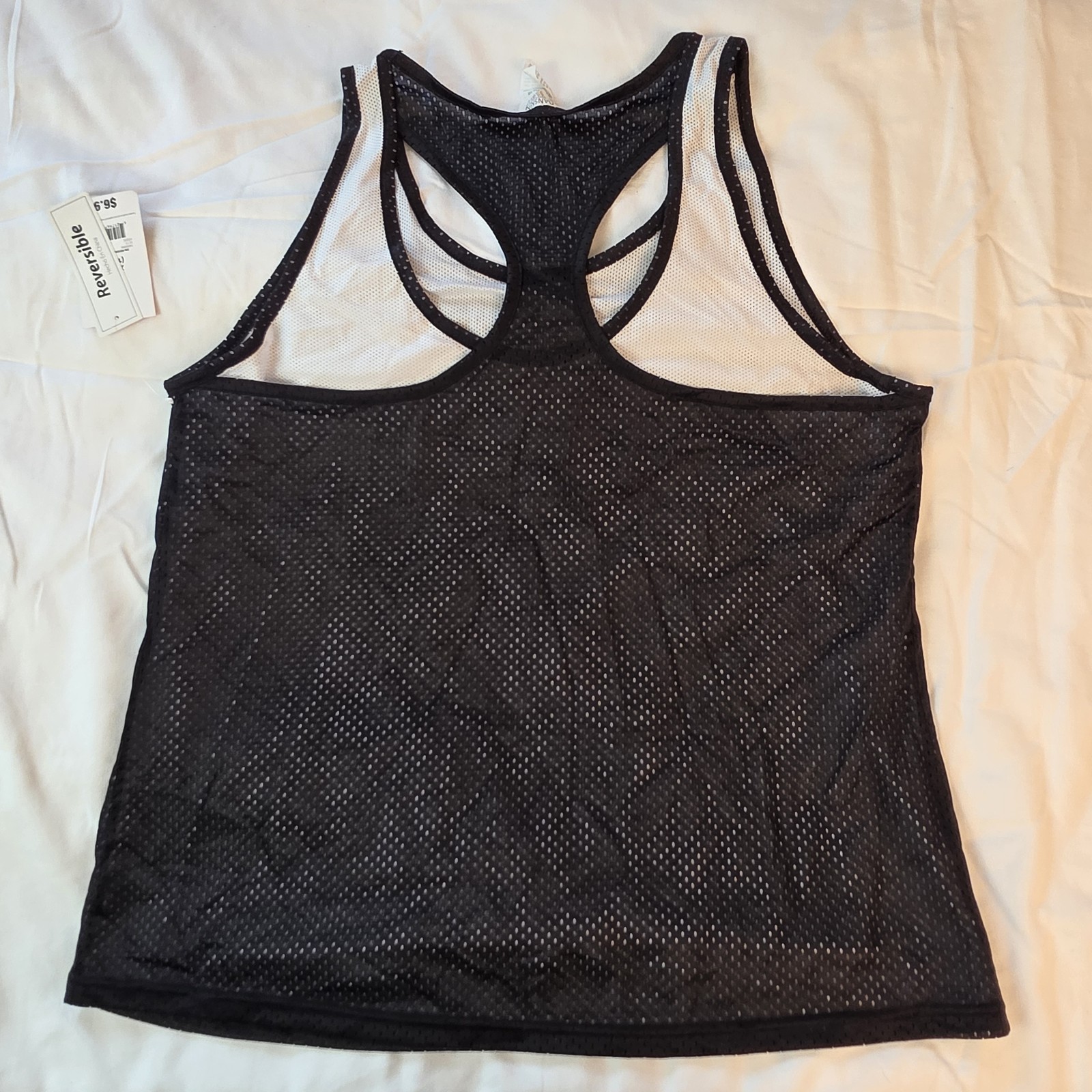 Danskin Now Women XL 16-18 Reversible Mesh Tank Top Black White Active NWT