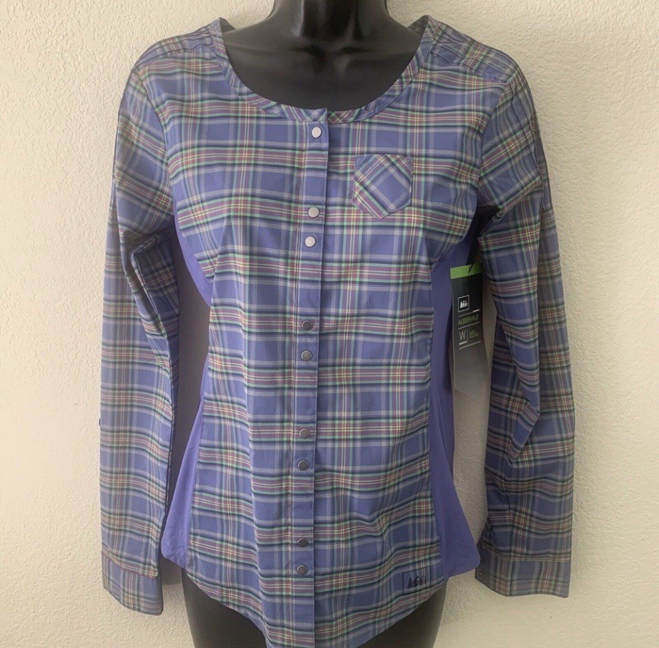 REI Shirt Size XXS NWT Hiking ALDERVALE Plaid long Sleeve Travel Snap Women’s