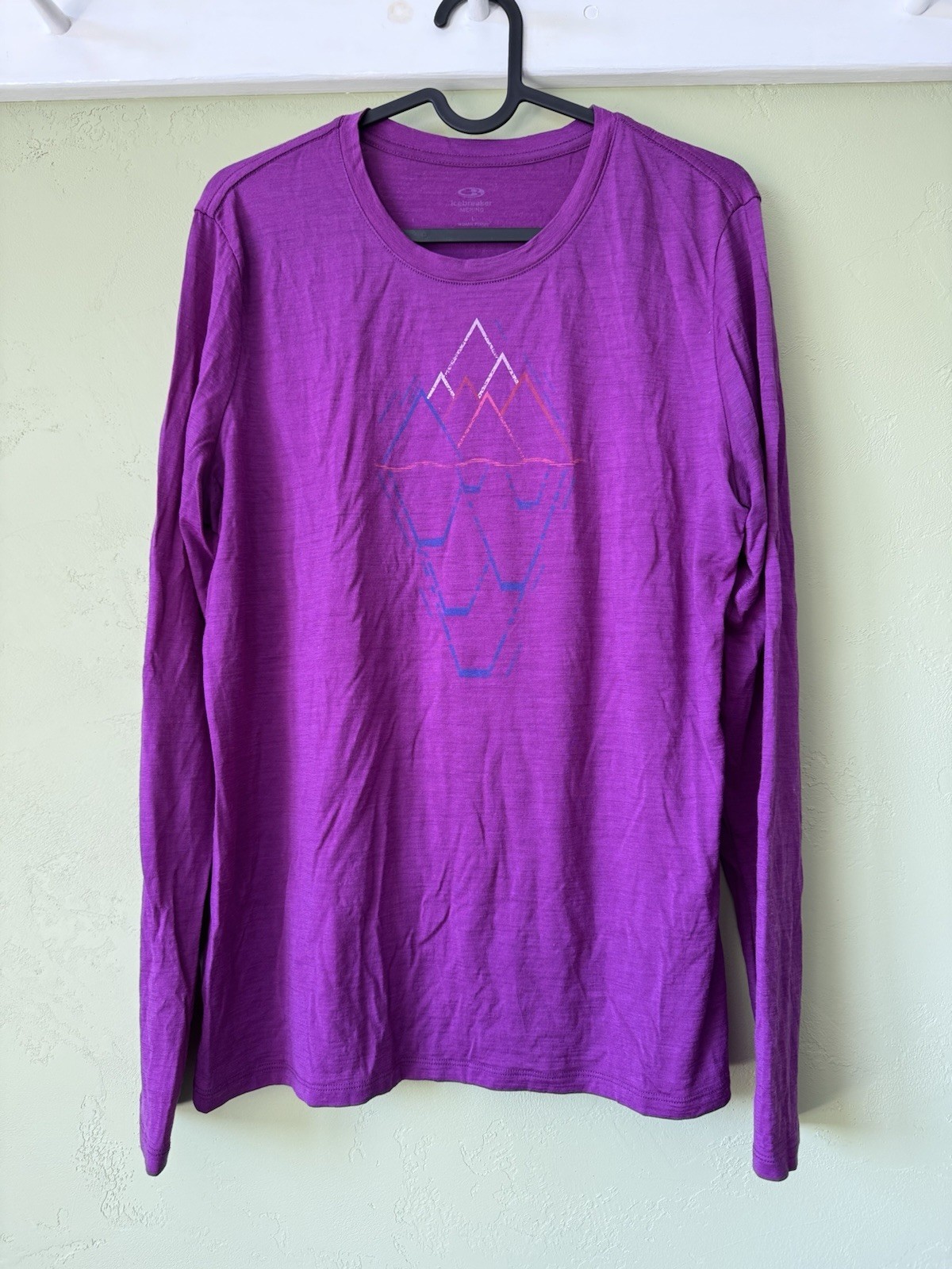 Icebreaker Women’s Large Purple Long Sleeve Shirt Merino Wool Base Layer EUC