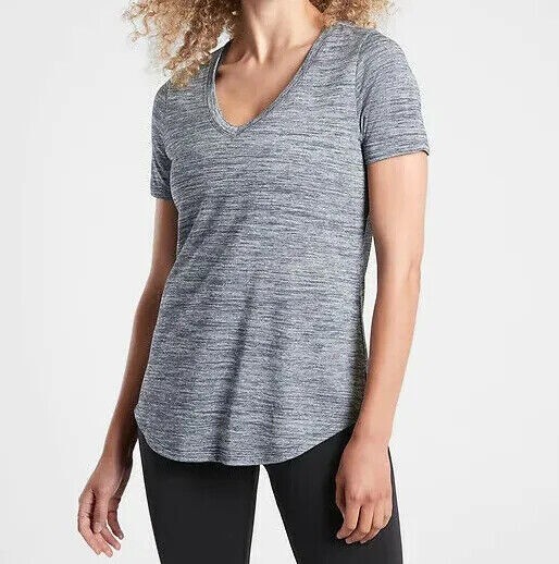 Athleta Breezy Heather Scoop V Tee-Black Heather-XXS-NWT