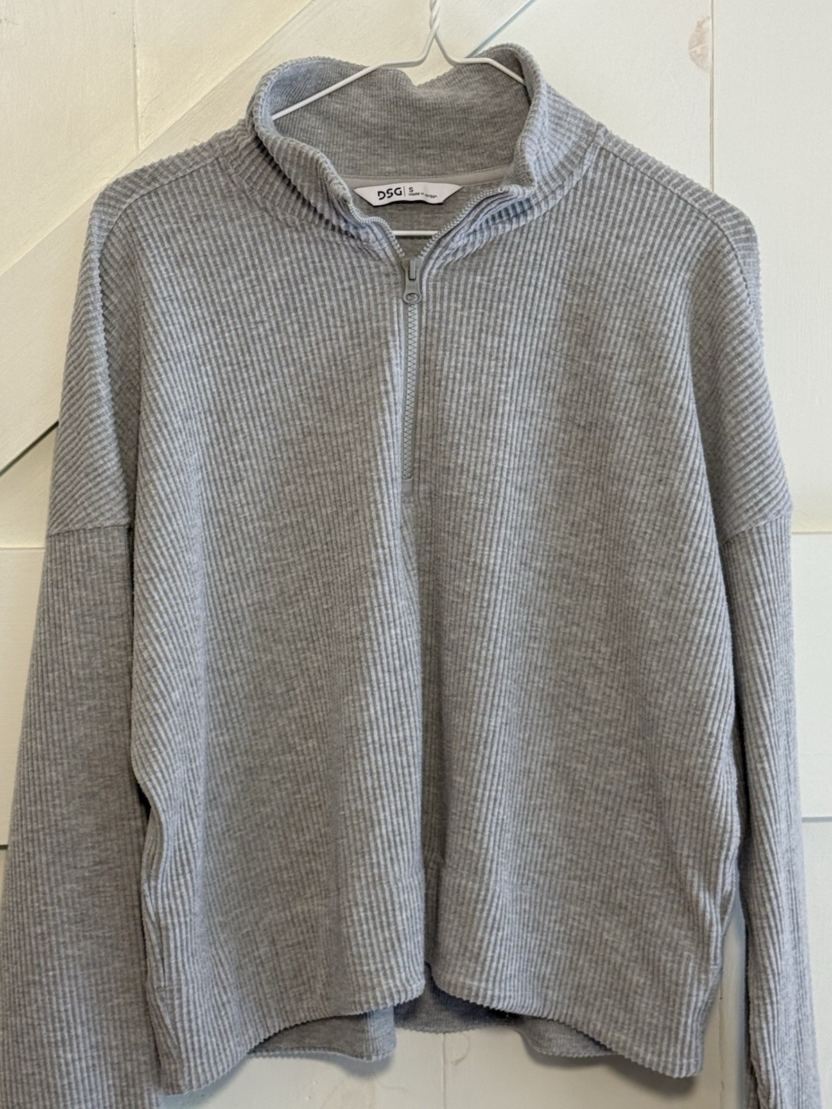 DSG Gray Ribbed Quarter Zip Pullover Small Mock Neck Long Sleeve Top