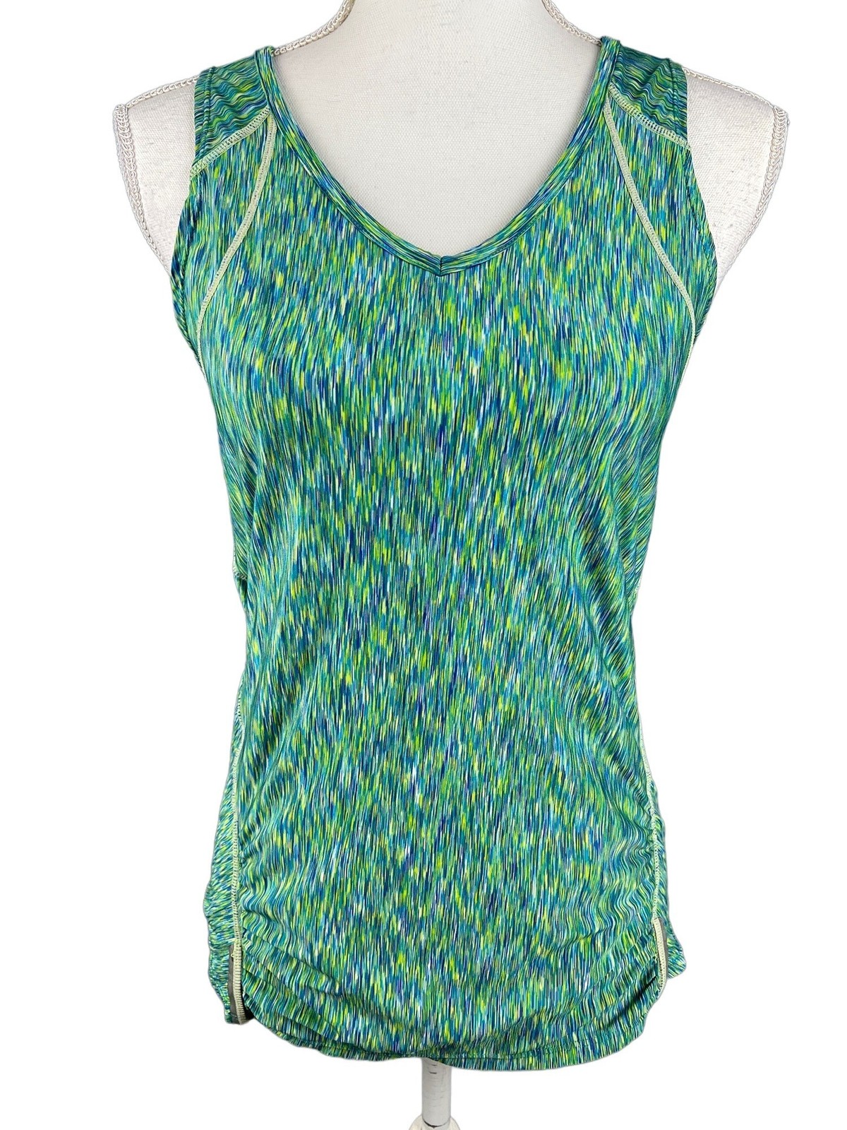 Athleta Green Multicolor Racerback Tank Top With Zip Pocket Womens S