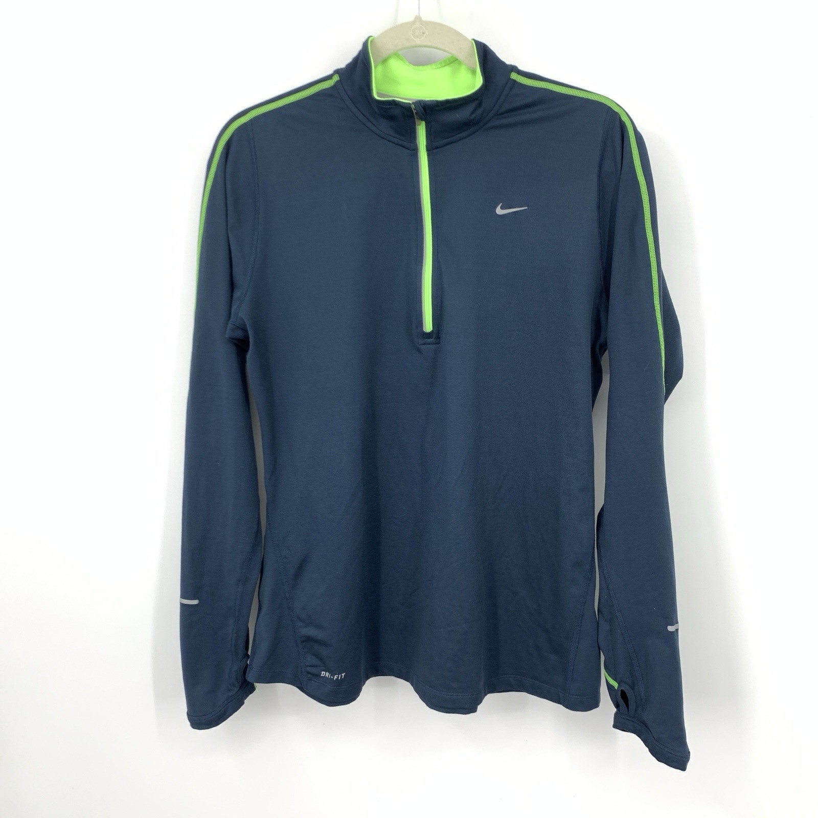 Nike Women Size Large Shirt 1/4 Zip Pullover Long Sleeve Top Teal Blue Running