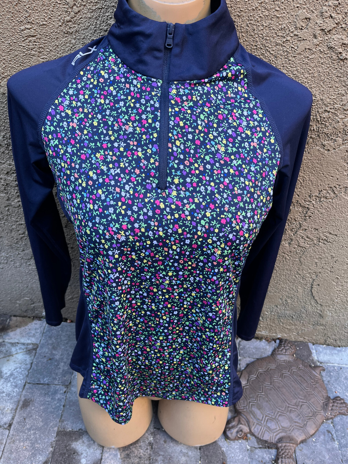 RLX Ralph Lauren Navy Floral Print Long Sleeve 1/4 Zip Top – Women’s Sz XS
