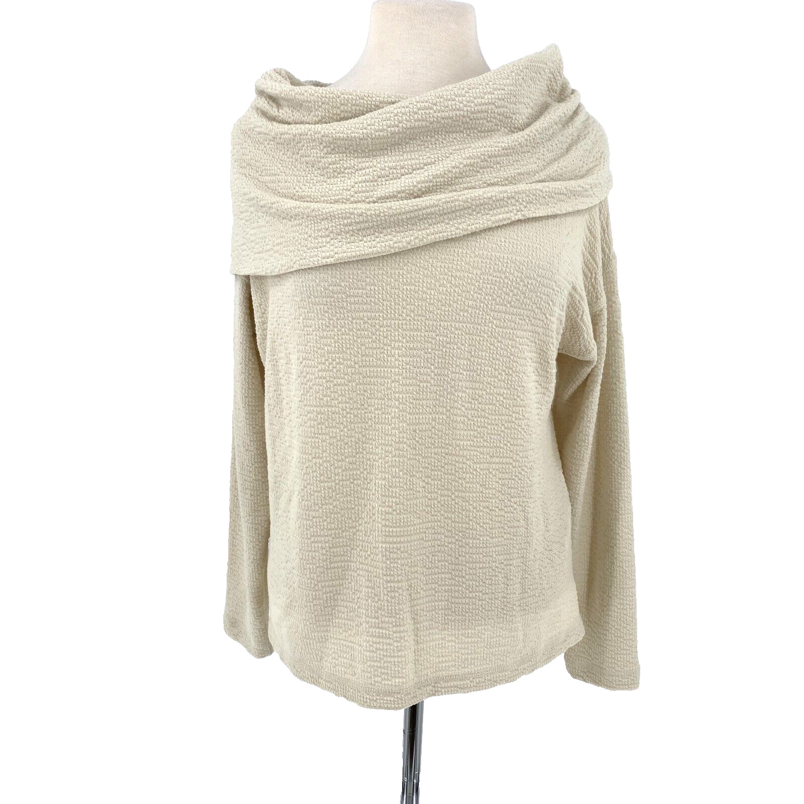 Sno Skins Tunic Top Small Womens Cowl Neck Ivory Long Sleeve Soft Crinkle Knit