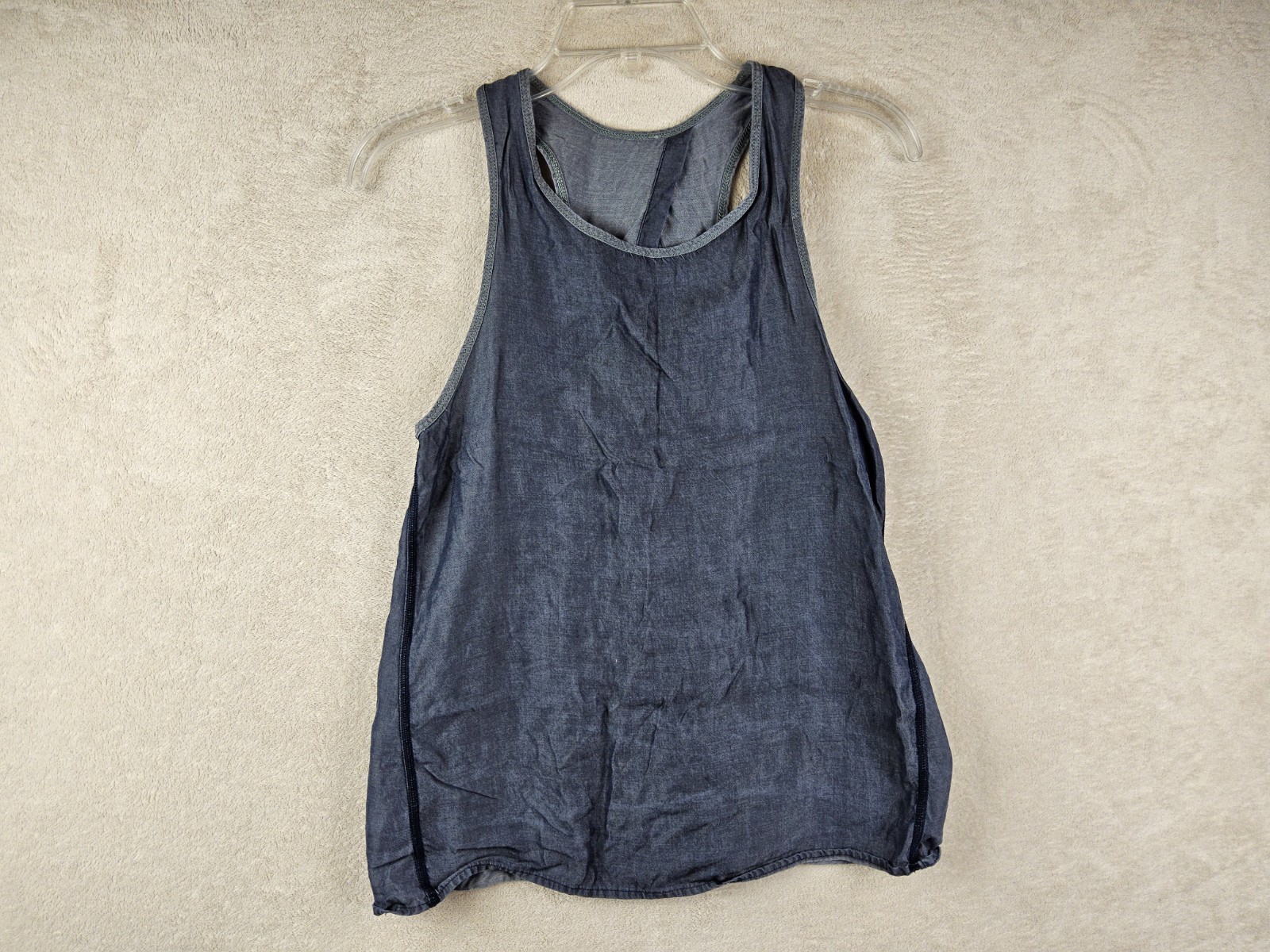 Lululemon All Tied Up Tank Top Open Back Blue Denim Tencel Chambray Size 2