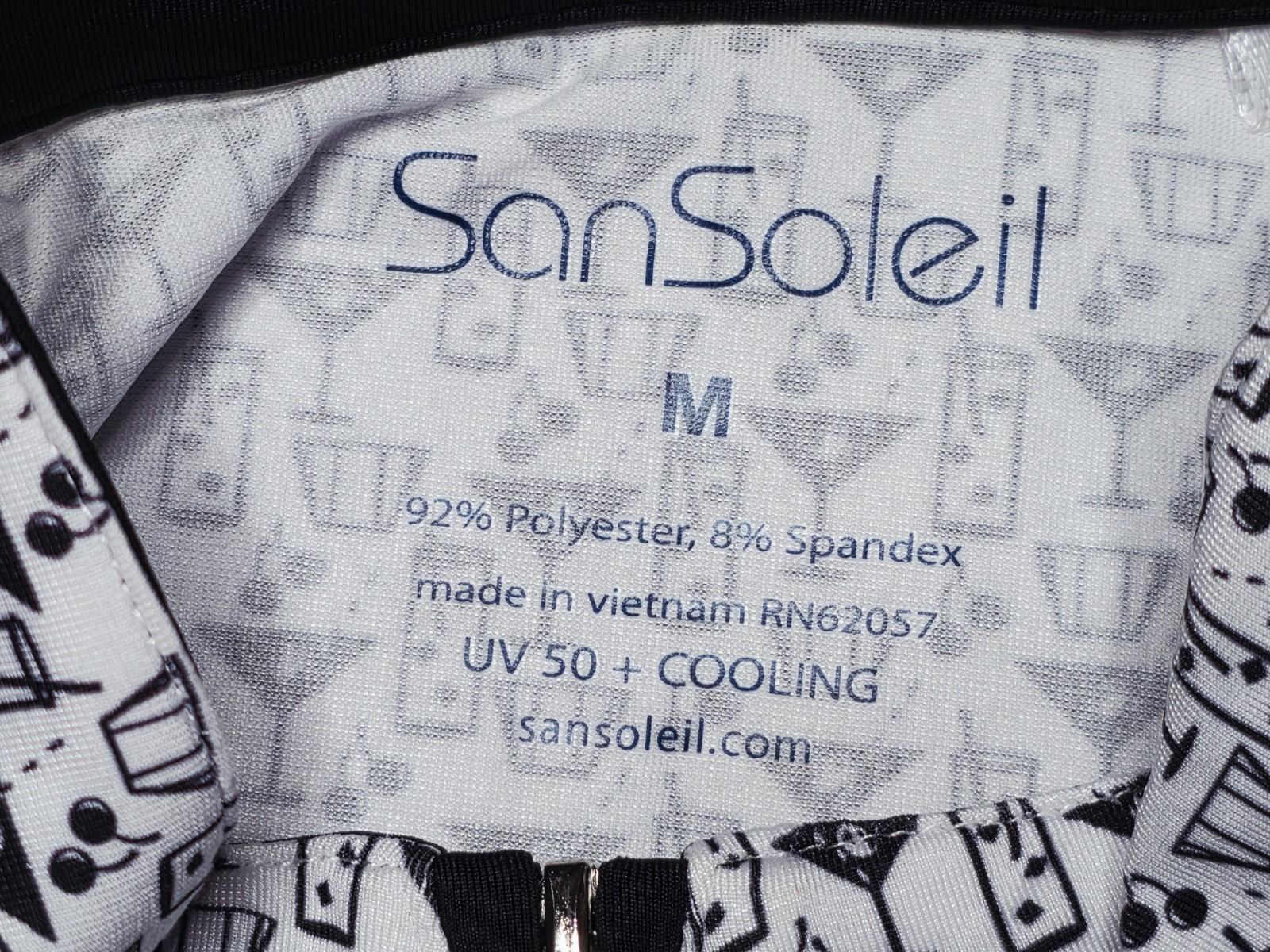SanSoleil SolTek Cooling 1/4 Zip Pullover Womens Medium White Martini Cocktails