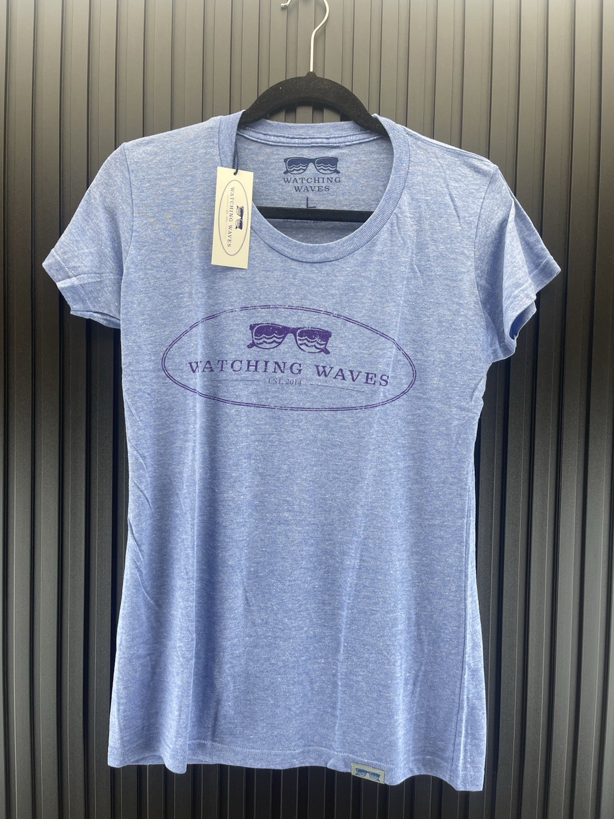 Watching Waves Large Womens Light Blue Tee Shirt Top Private Selection Apparel