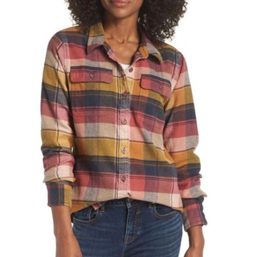 Patagonia Long Sleeve Fjord Flannel Shirt, Kiln Pink, Women’s Size Small