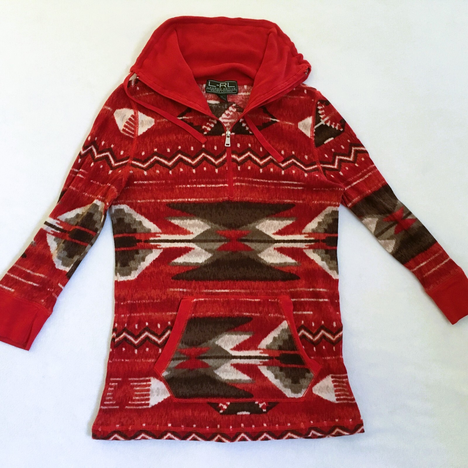 Ralph Lauren LRL Active Thermal Top Women Medium Red 1/4 Zip Southwest Aztec