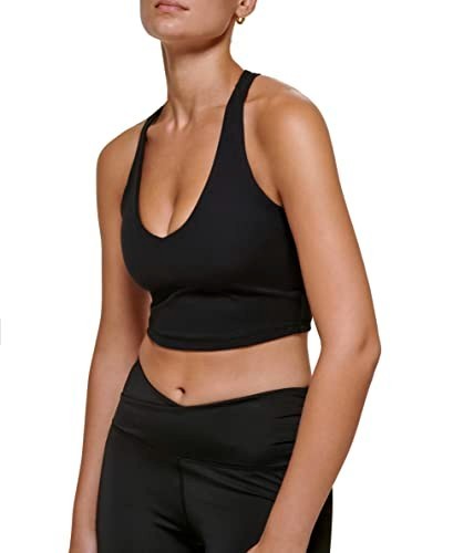DKNY Sport Balance Compression Racerback Crop Bra Top Women’s XS Black V-Neck