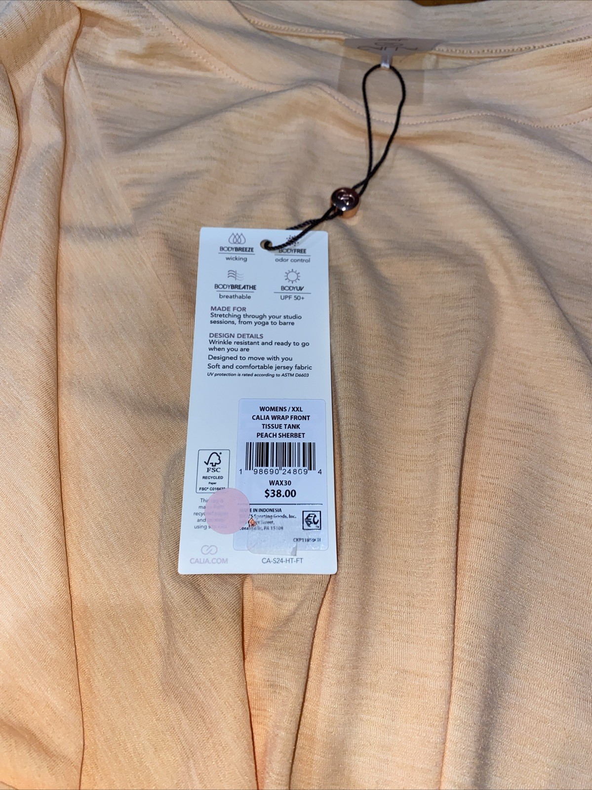 Calia Performance Wrap Front Tissue Tank Size XXL Peach Sherbet