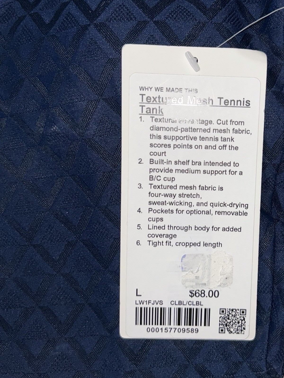 NWT🏓LULULEMON🏓LARGE🏓TEXTURED MESH TENNIS TANK🏓CROPPED🏓CLUB BLUE🏓