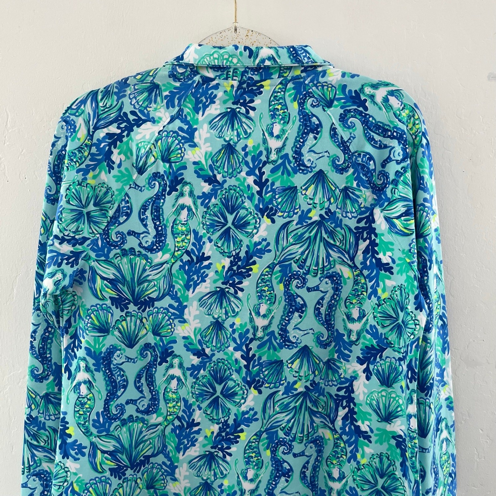 Lilly Pulitzer Seeing Double UPF50+ Skipper Popover in Sea Glass Aqua Medium NEW