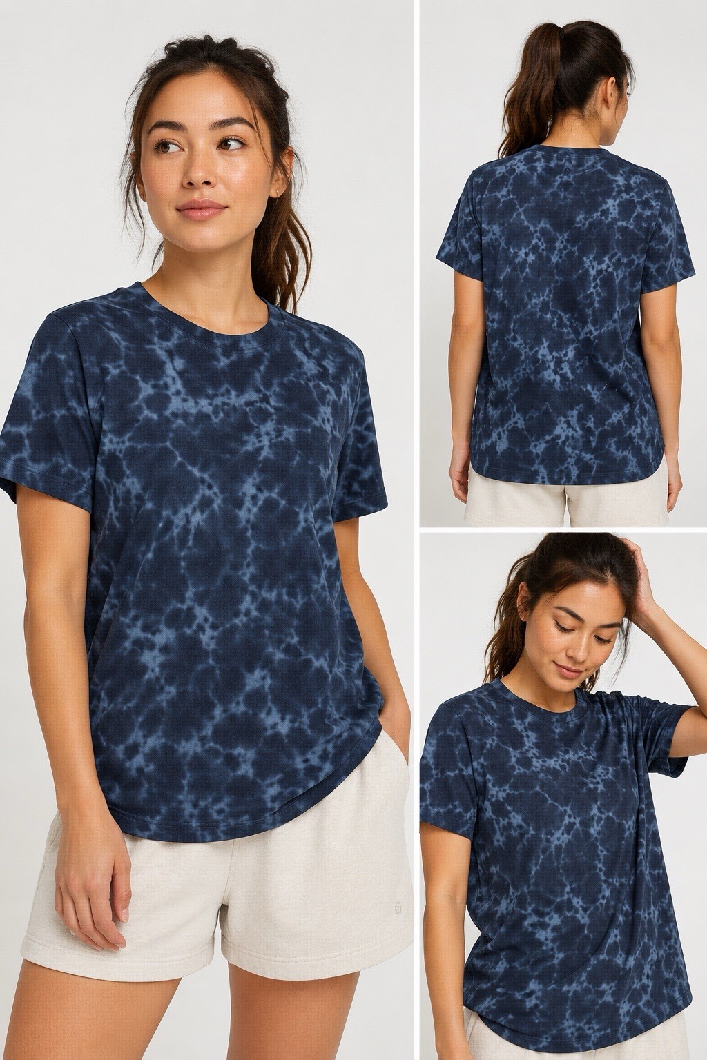 Lululemon All Yours T Shirt Womens 8 Soft Denim Marmoleado Tie Dye Pima Cotton
